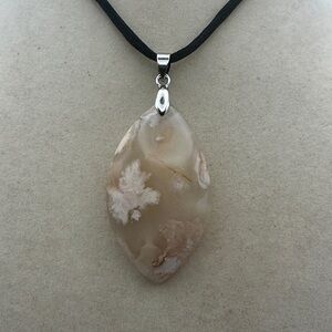Flower Agate Pendant on Satin Rope